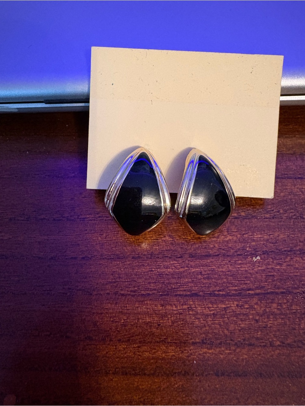Vintage Black and Silver Teardrop Earrings